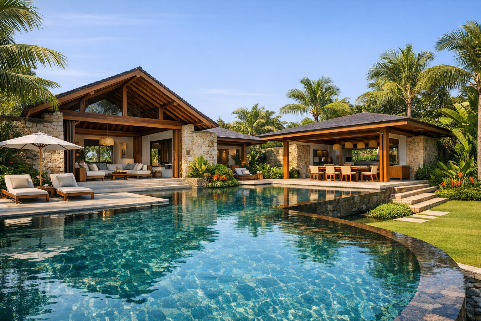 Modern luxury villa with open-plan design and natural materials