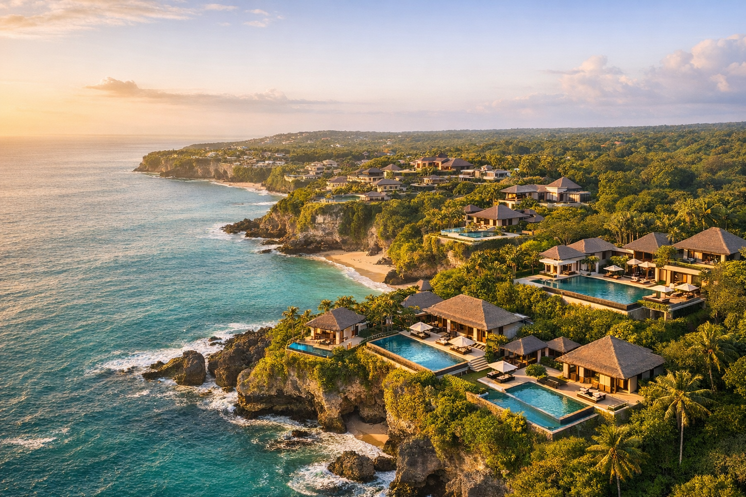 Aerial view of Bali coastline with luxury developments